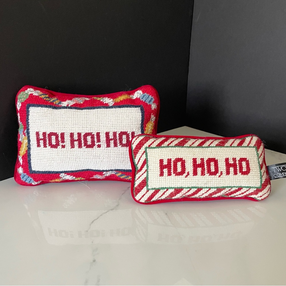 SET of 2 "Ho Ho Ho" Holiday Needlepoint Pillows